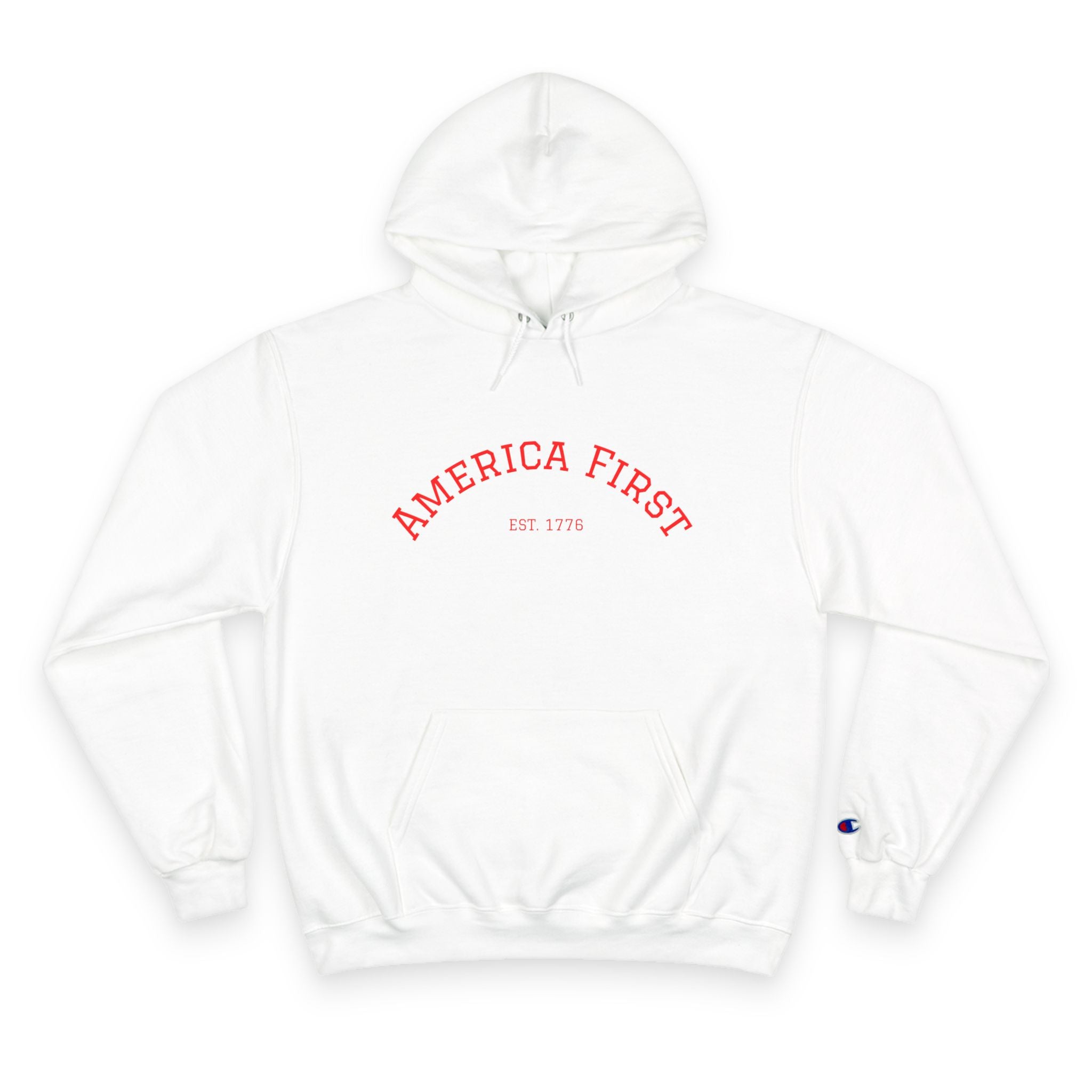 America First Hoodie — White Champion-Style Pullover