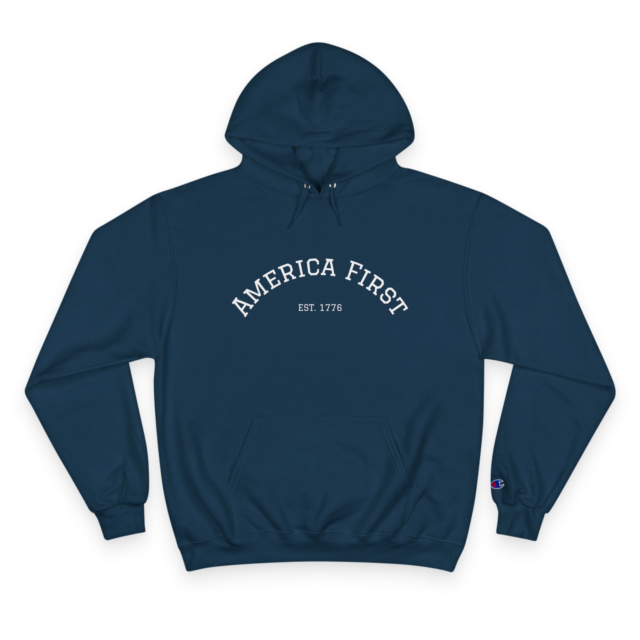 America First Hoodie — White Champion-Style Pullover