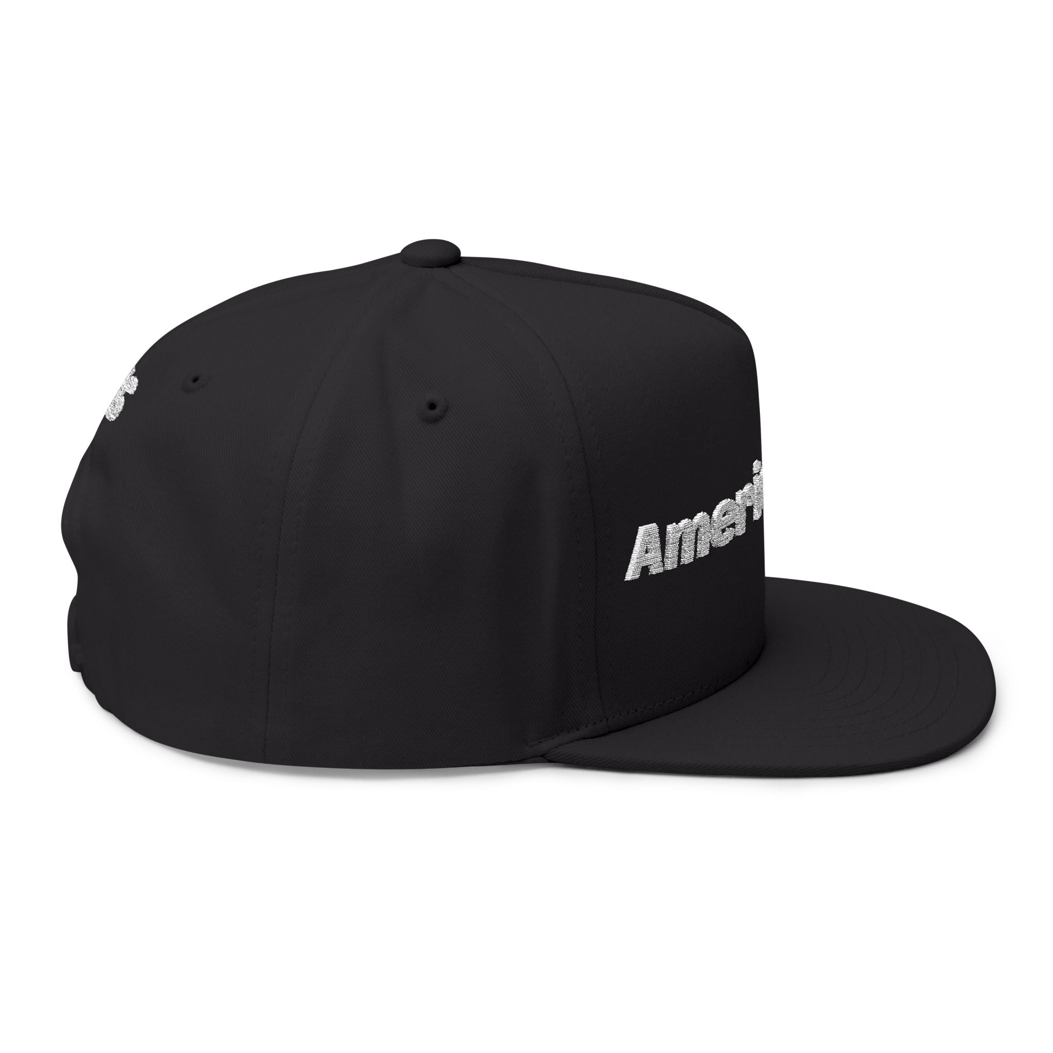 Flat Bill Cap — "America First" Embroidered Patriotic Snapback