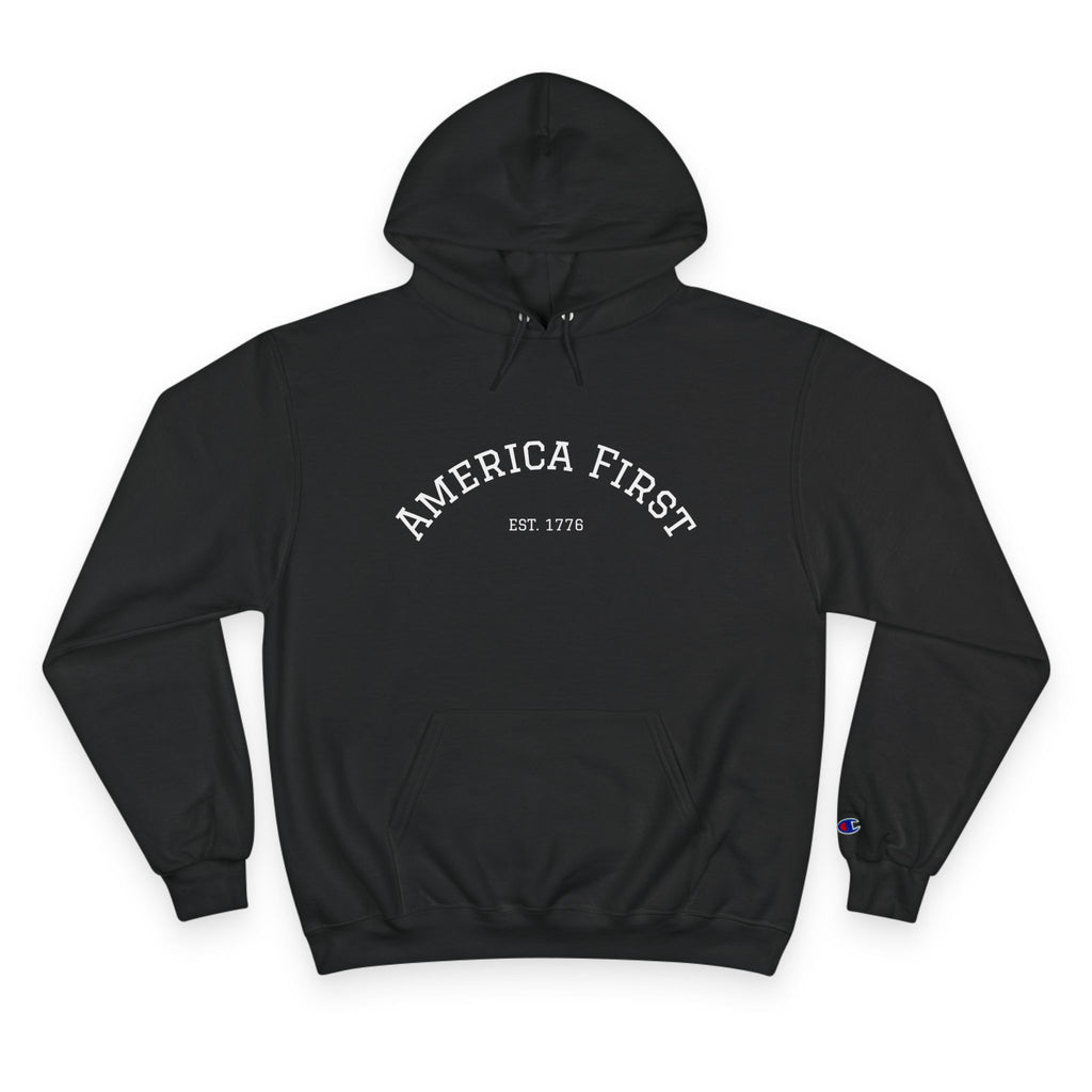 America First Hoodie — White Champion-Style Pullover