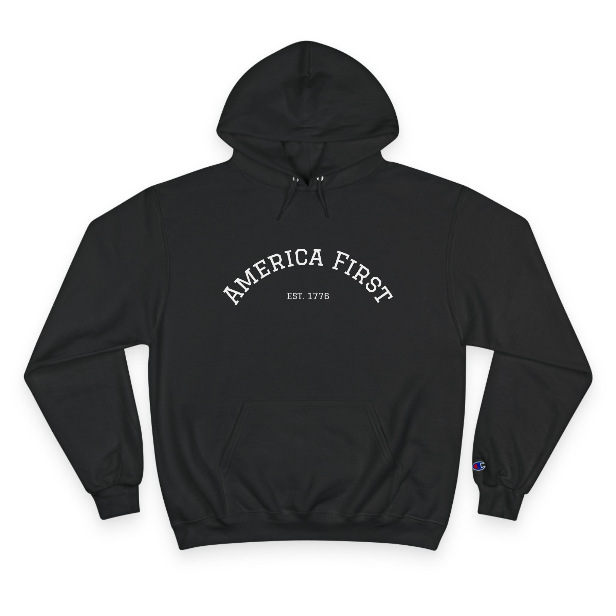 America First Hoodie — White Champion-Style Pullover