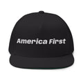 Flat Bill Cap — "America First" Embroidered Patriotic Snapback